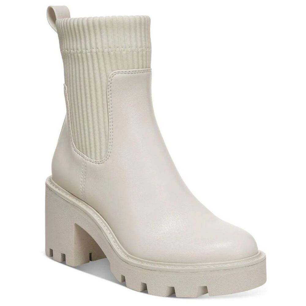 Bar III Boots Size 10 Cream Block‎ Heel Womens Ribbed Ankle Booties